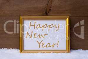 Golden Frame With Text Happy New Year On Snow