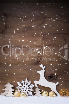 Vertical White, Golden Christmas Card With Copy Space, Snowfalke