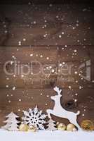 Vertical White, Golden Christmas Card With Copy Space, Snowfalke