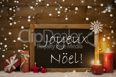 Card, Blackboard, Snowflakes, Joyeux Noel Mean Merry Christmas