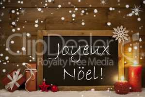 Card, Blackboard, Snowflakes, Joyeux Noel Mean Merry Christmas