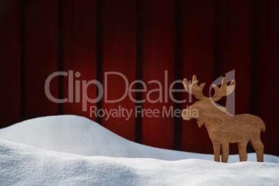 Christmas Card On White Snow With Copy Space And Moose