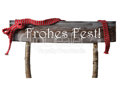 Isolated Sign Frohes Fest Mean Merry Christmas, Red Ribbon