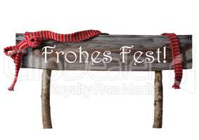 Isolated Sign Frohes Fest Mean Merry Christmas, Red Ribbon
