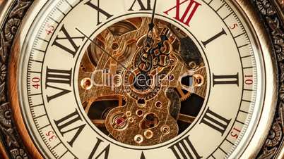 Antique clock dial close-up. Vintage pocket watch.