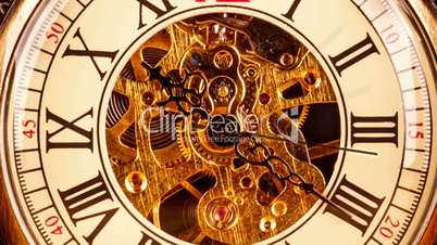 Antique clock dial close-up. Vintage pocket watch.