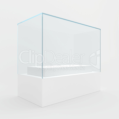 Glass showcase in center of podium.