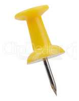 Yellow metal pin with a needle isolated on white background