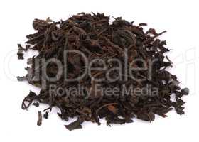 dry black tea leaves isolated on white