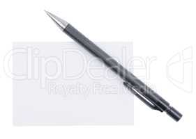 Ballpoint pen and a blank sheet of paper isolated on white background