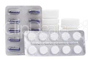 Bottles of medicines and pills in a blister pack
