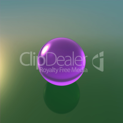 glass violet ball with green background