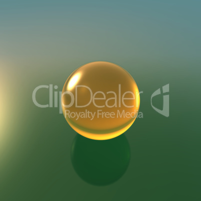 glass yellow ball with green background