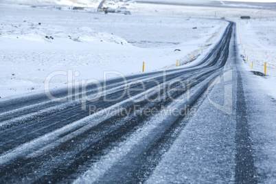 Snowy road in wintertime