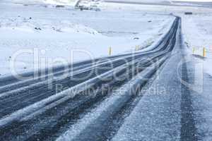 Snowy road in wintertime