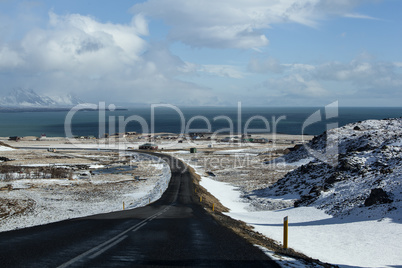 Snowy road in wintertime