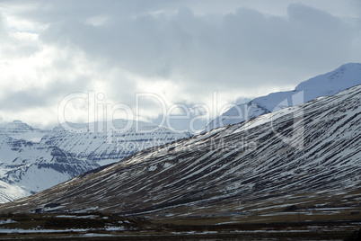 Snowy volcano mountain landscape in Iceland