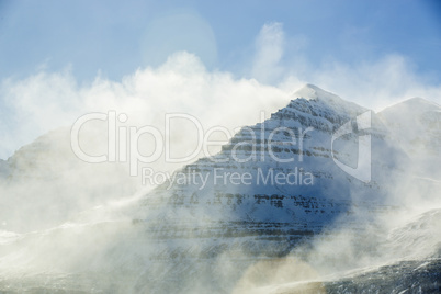 Snowy mountain landscape, East Iceland