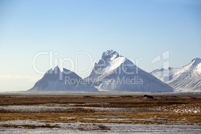 Snowy mountain landscape in Iceland