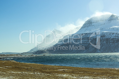 Snowy mountain landscape, East Iceland