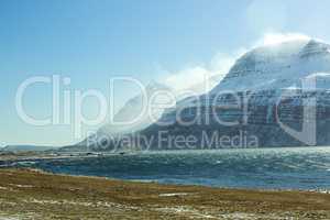 Snowy mountain landscape, East Iceland