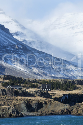 Small houses at the East coast of Iceland