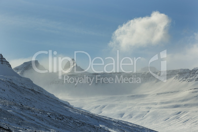 Snowy mountain landscape in Iceland