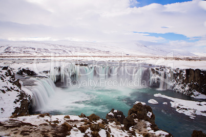 Waterfall Godafoss in wintertime, Iceland