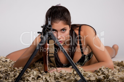 Young Woman With Light Machinegun