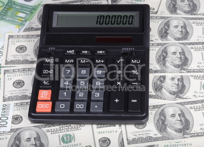 dollar, euro banknote and calculator