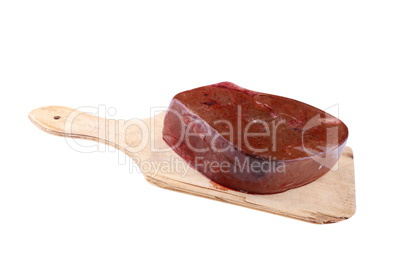 Piece Meat on Wood Board Isolated