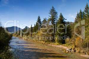 Fluss Ufer Kies Bayern Flussbett Zufluss Herbst