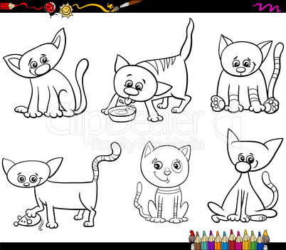 cats set cartoon coloring page