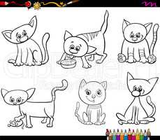 cats set cartoon coloring page