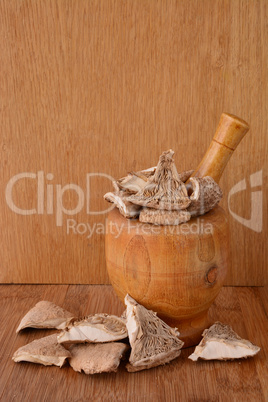 Dry Parasol mushroom in kitchen