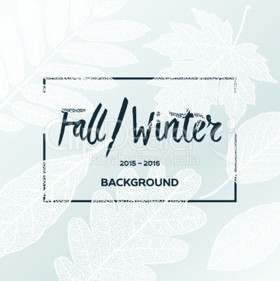 Fall Winter sale poster with leaves background and simple text, vector illustration.