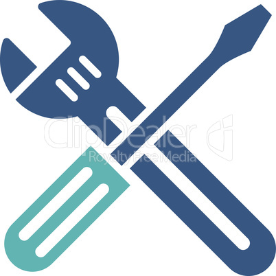 BiColor Cyan-Blue--Spanner and screwdriver.eps