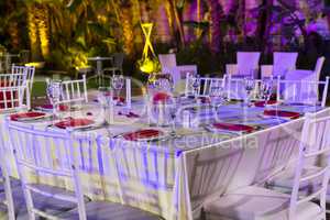 Festively decorated table .