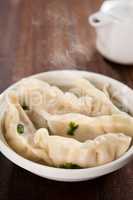 Delicious Asian food dumplings soup