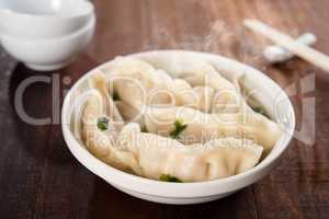 Delicious Asian gourmet dumplings soup