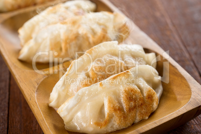 Close up pan fried dumplings