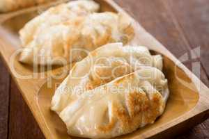 Close up pan fried dumplings