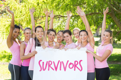 Composite image of survivors in pink