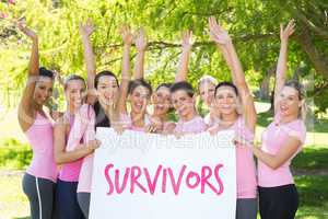 Composite image of survivors in pink