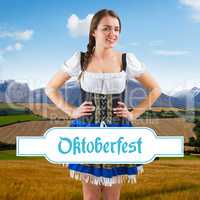 Composite image of pretty oktoberfest girl with hands on hips