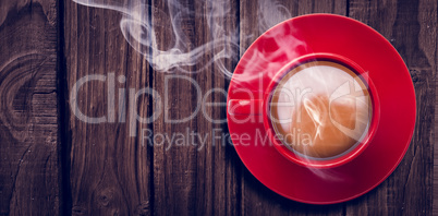 Overhead view of red tea cup