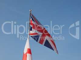 Flag of UK over blue sky
