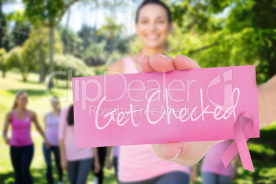 Get checked against smiling women in pink for breast cancer awar