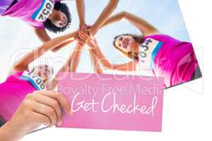 Get checked against five smiling runners supporting breast cance