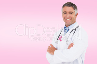 Composite image of happy doctor smiling at camera